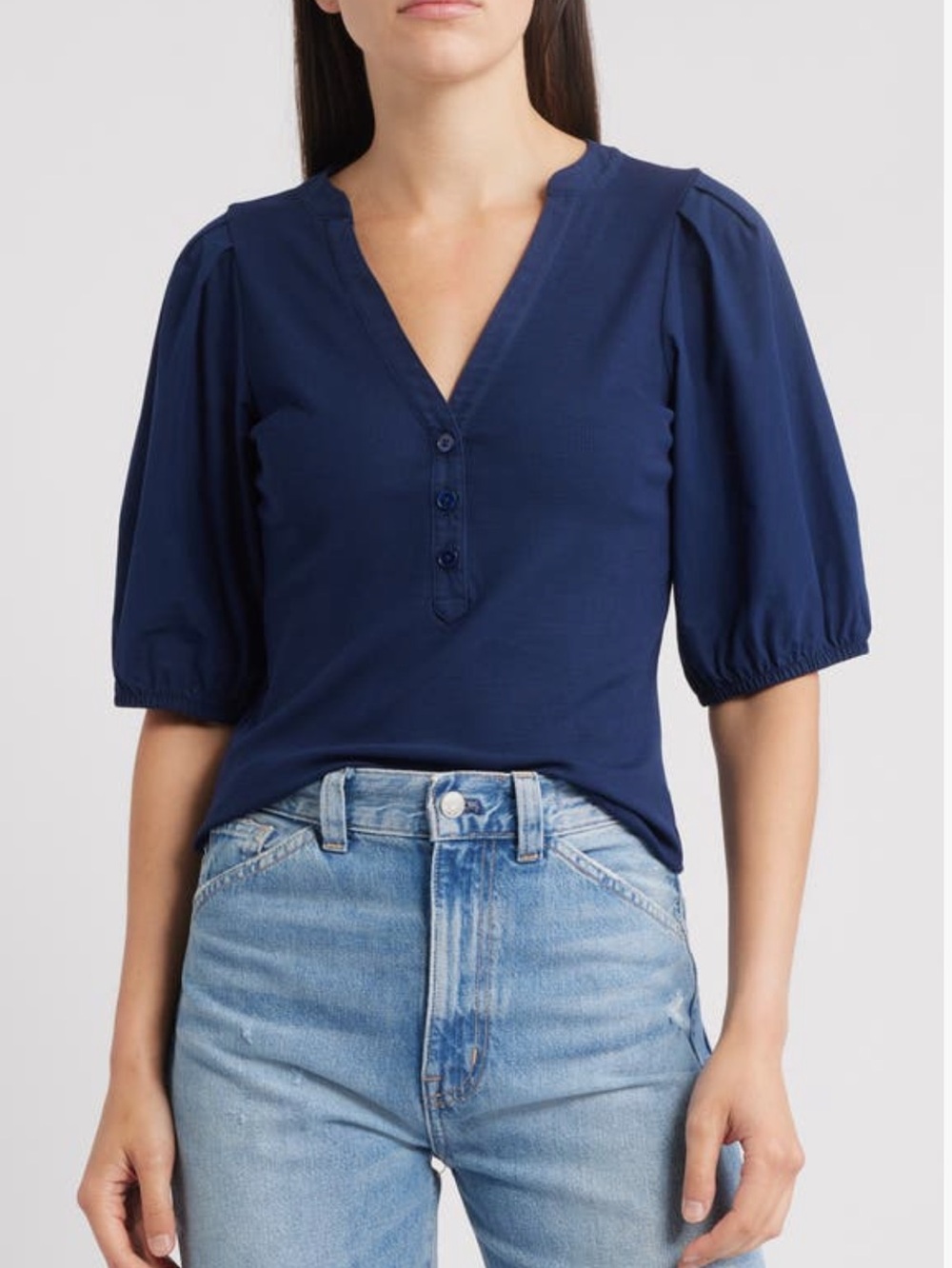MADEWELL PUFF SLEEVE HENLEY KNIT TOP SIZE SMALL NWT